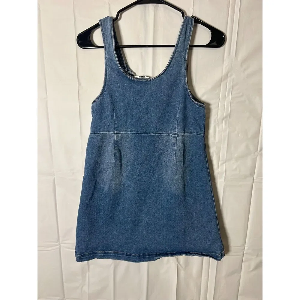Vintage Guess Kids Denim Dress L 14 Blue Jean Overall Pinafore Rhinestone Gem